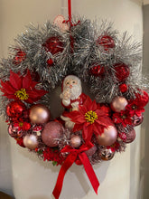 Load image into Gallery viewer, Christmas Wreath with Santa and Poinsettias Kitsch
