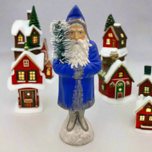 Load image into Gallery viewer, Antiqued Blue Coat Santa with Goosefeather Tree - Ino Schaller
