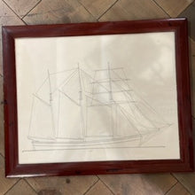 Load image into Gallery viewer, Vintage Framed Clipper Ship Drawing
