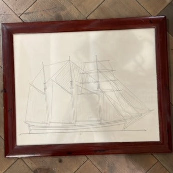 Vintage Framed Clipper Ship Drawing