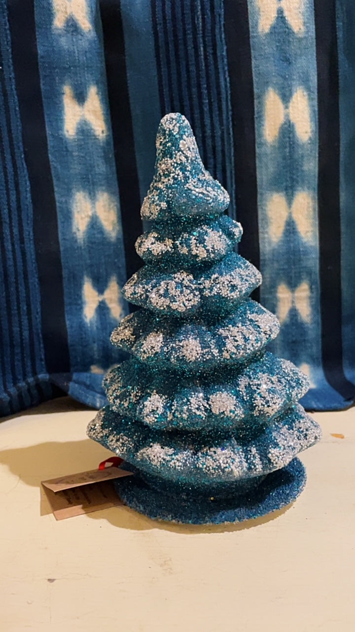 Beaded Papier Mâché Christmas Tree - Blue with Frost - Ino Schaller