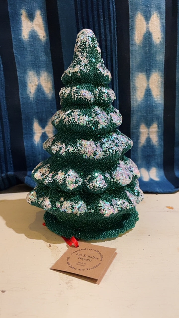 Beaded Papier Mâché Christmas Tree - Green with Frost - Ino Schaller