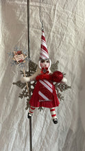 Load image into Gallery viewer, Candy Cane Striped Princess On Snowflake Ornament - Vintage by Crystal
