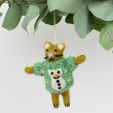 Load image into Gallery viewer, Cat with Snowman Sweater Ornament
