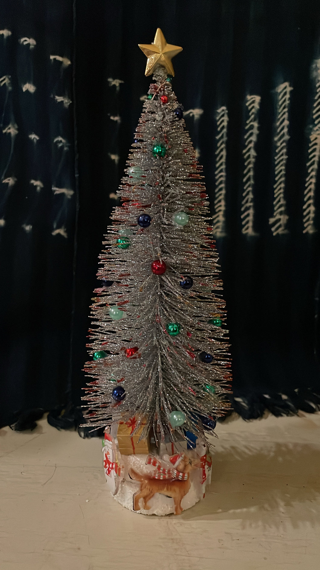 Silver Brush Christmas Tree with Presents