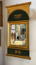 Load image into Gallery viewer, Antique Beveled Napoleonic Mirror on Green Wood
