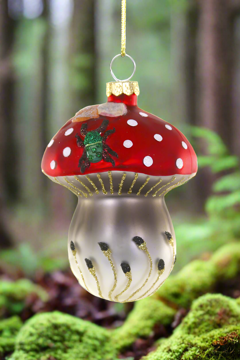 Red Glass Mushroom with Beetle