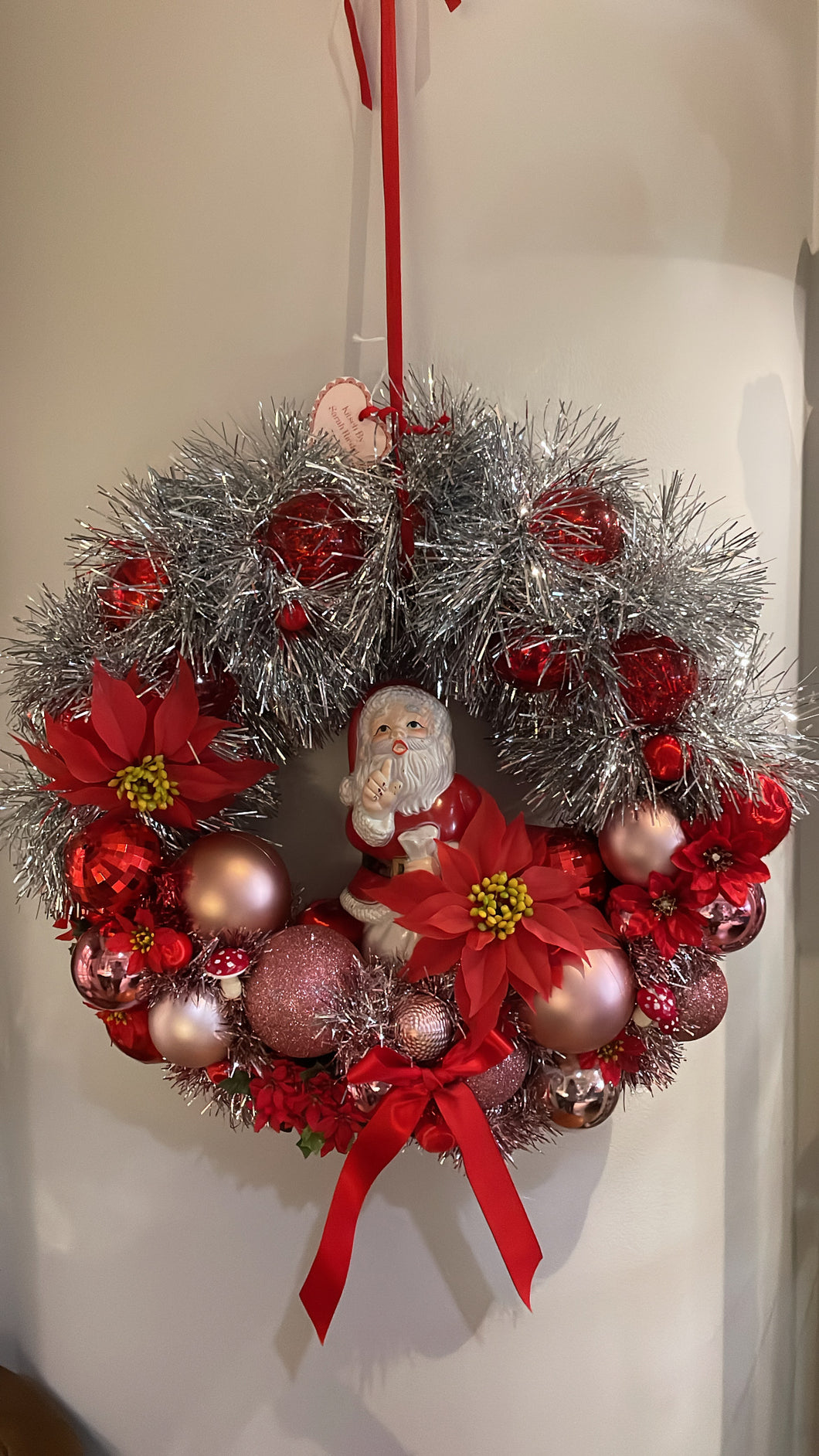 Christmas Wreath with Santa and Poinsettias Kitsch