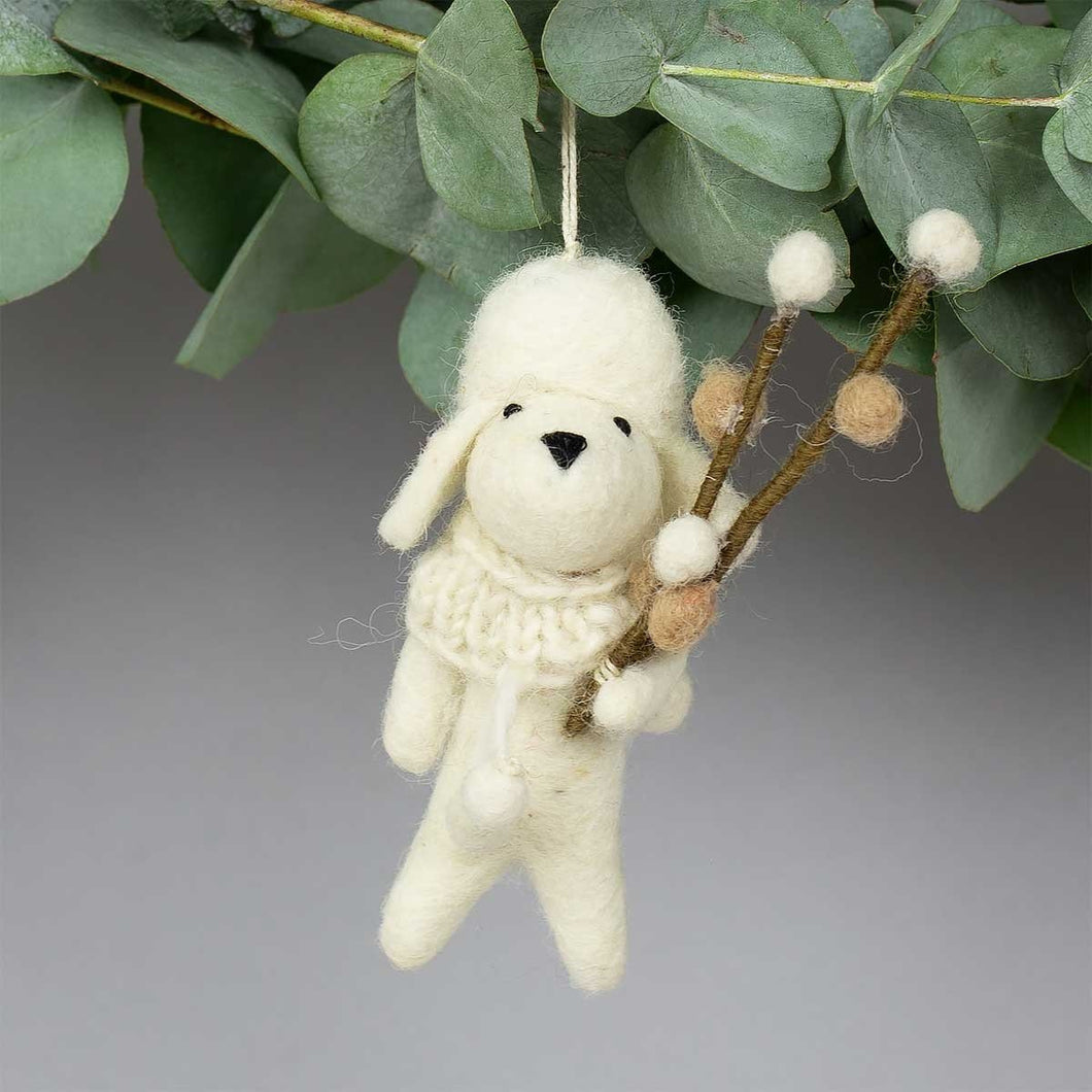 Poodle Dog with Willow Ornament