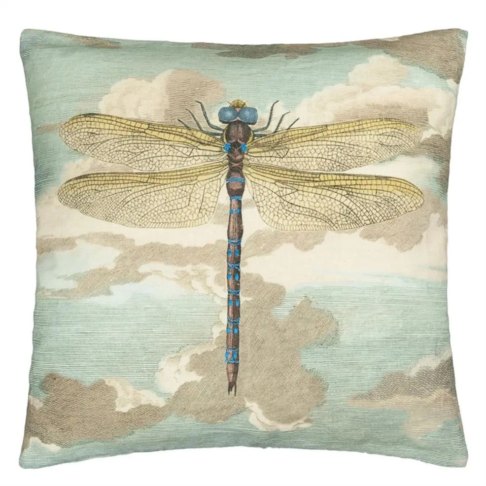 Dragonfly Over Clouds Sky Blue Cushion - John Derian