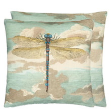 Load image into Gallery viewer, Dragonfly Over Clouds Sky Blue Cushion - John Derian
