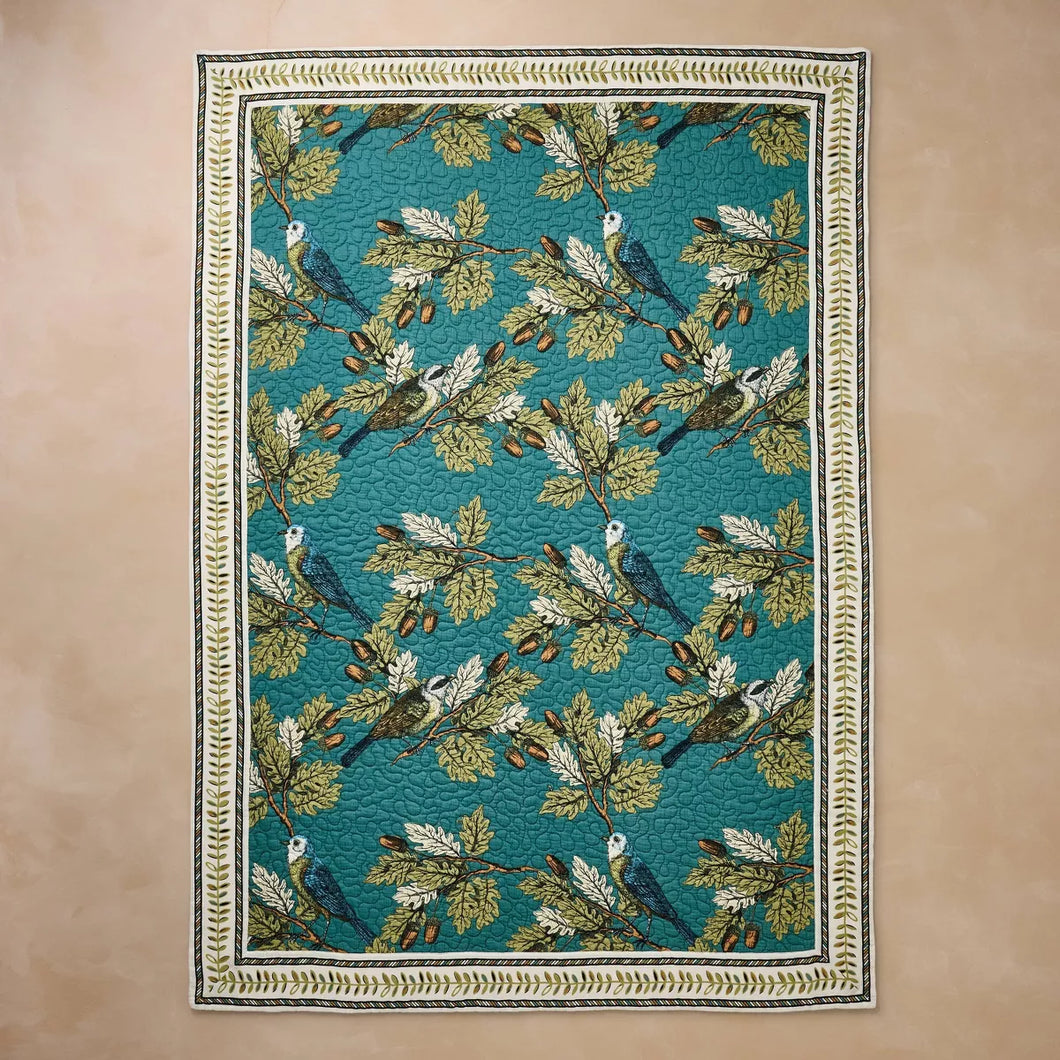 Birds and Acorns Quilted Throw Blanket - John Derian Company