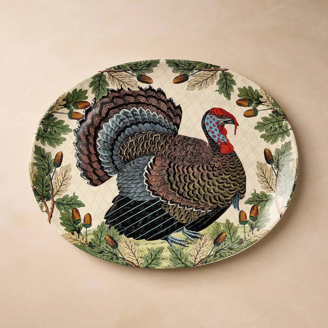 Turkey with Acorn Stoneware Oval Serving Platter - John Derian Company