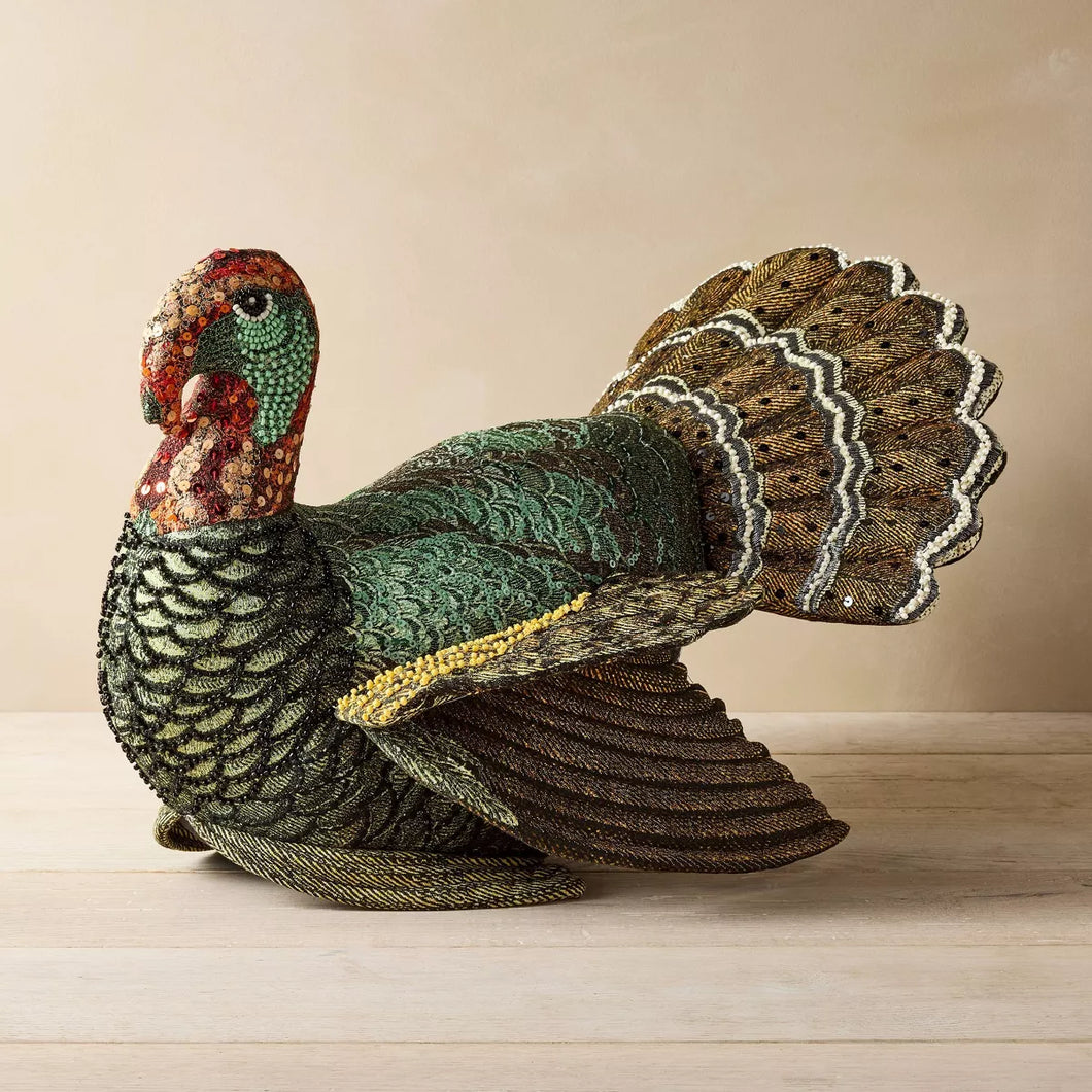 Beaded Turkey Novelty Plush Pillow- John Derian Company