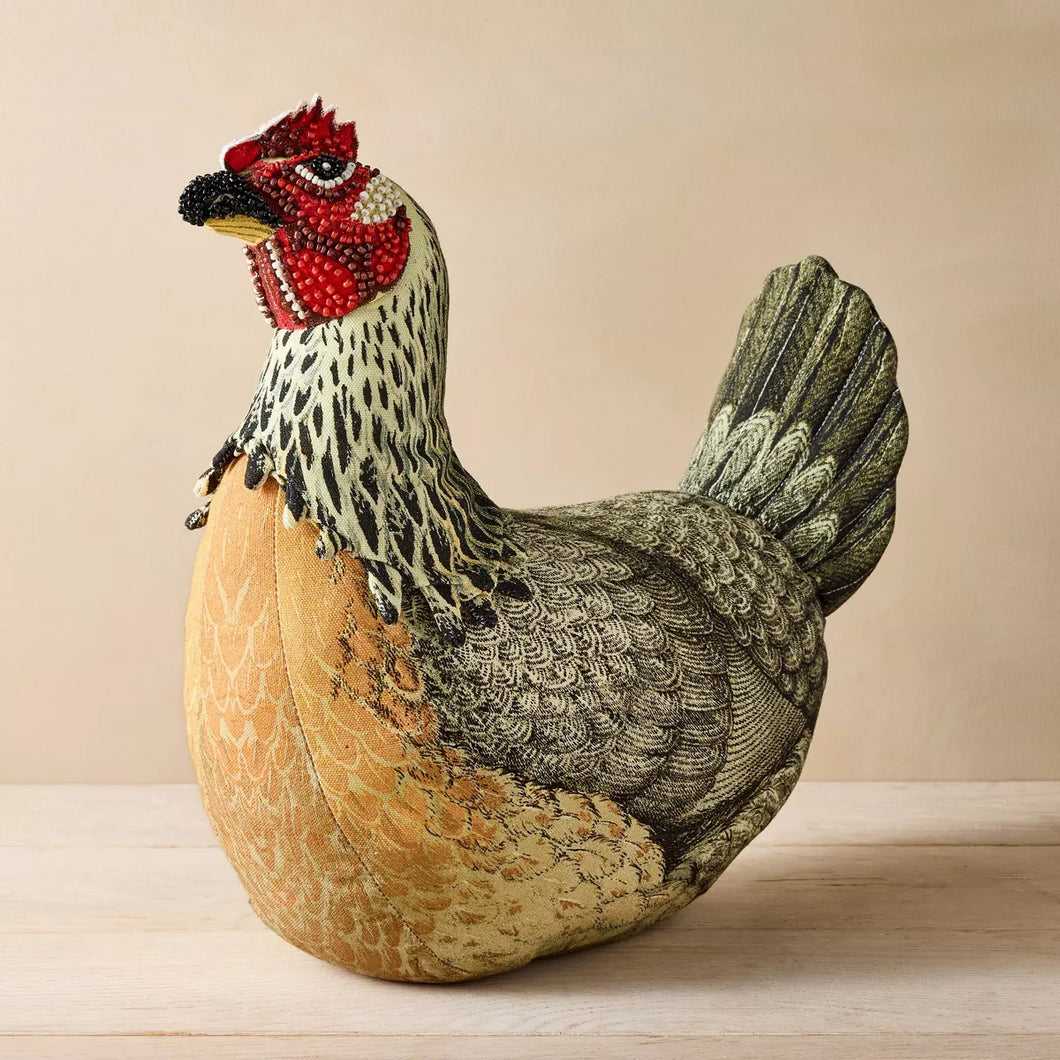 Beaded Chicken Novelty Plush Pillow - John Derian Company