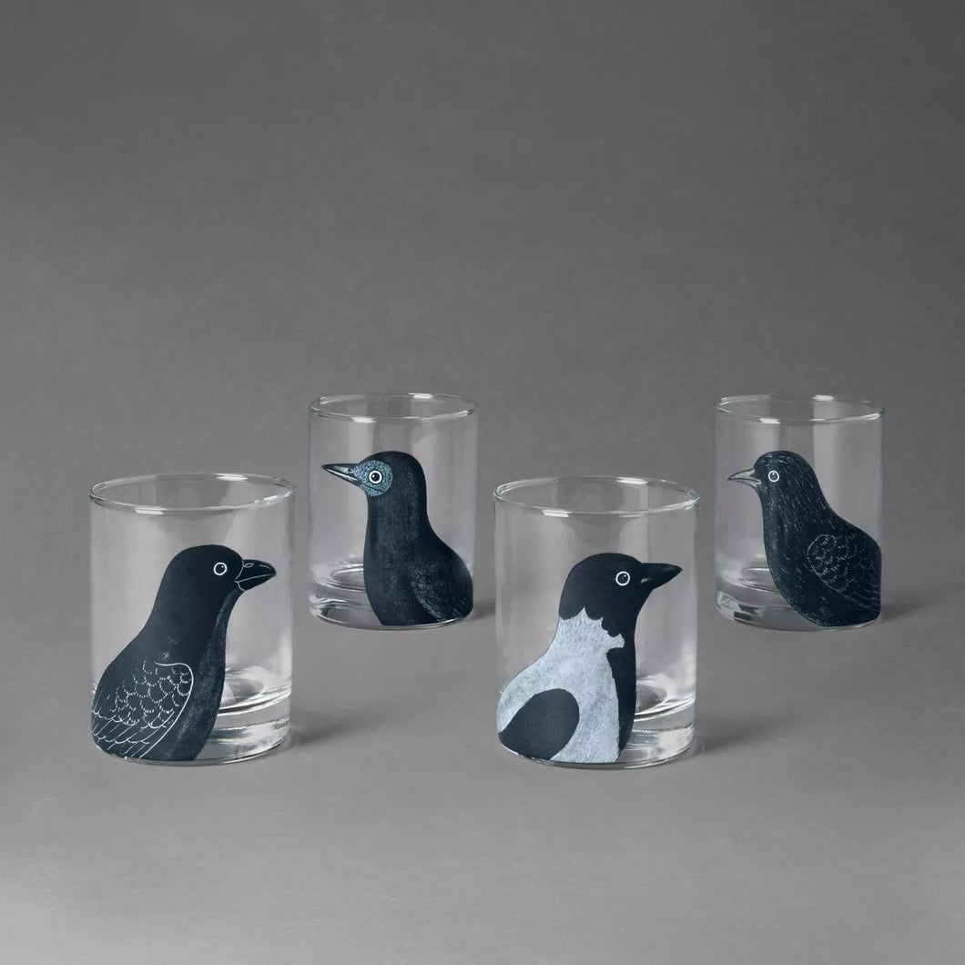 Midnight Dreary Black Bird Highball Glass Set of 4 - John Derian Company