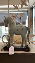 Load image into Gallery viewer, Swedish Wooden Antique Horse Toy on Wheels, Painted Blue
