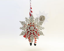 Load image into Gallery viewer, Candy Cane Striped Princess On Snowflake Ornament - Vintage by Crystal
