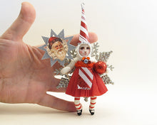 Load image into Gallery viewer, Candy Cane Striped Princess On Snowflake Ornament - Vintage by Crystal
