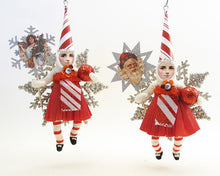 Load image into Gallery viewer, Candy Cane Striped Princess On Snowflake Ornament - Vintage by Crystal
