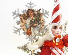 Load image into Gallery viewer, Candy Cane Striped Princess On Snowflake Ornament - Vintage by Crystal
