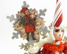 Load image into Gallery viewer, Candy Cane Striped Princess On Snowflake Ornament - Vintage by Crystal
