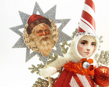 Load image into Gallery viewer, Candy Cane Striped Princess On Snowflake Ornament - Vintage by Crystal
