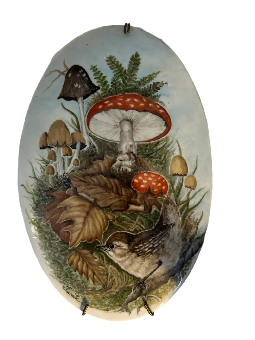 Vintage Ceramic Plate with Mushrooms