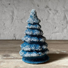 Load image into Gallery viewer, Beaded Papier Mâché Christmas Tree - Blue with Frost - Ino Schaller
