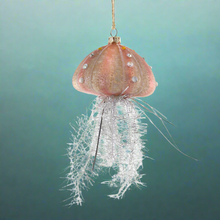 Load image into Gallery viewer, Tinsel Jellyfish Ornament - Pink with Silver
