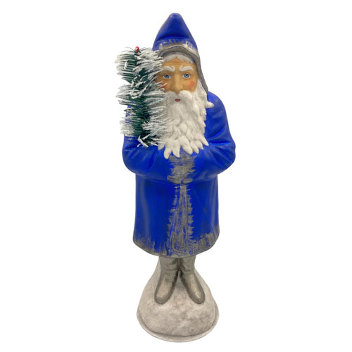 Antiqued Blue Coat Santa with Goosefeather Tree - Ino Schaller - Bon Ton goods