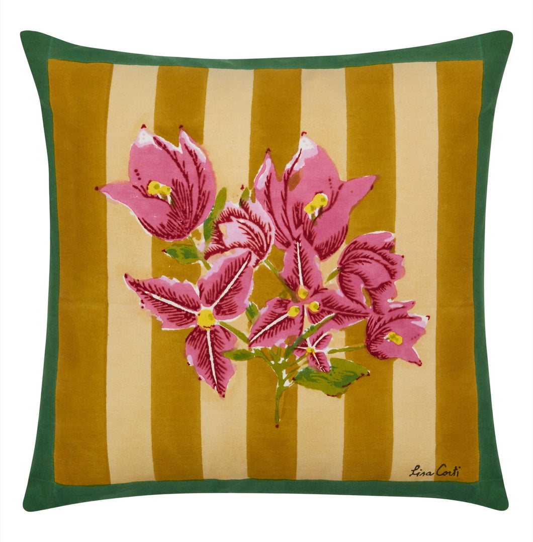 Bougainvillea Stripes Off White Mustard Pillow - Bon Ton goods