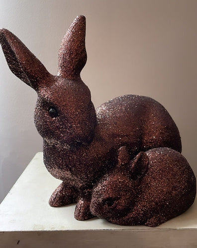 Brown Glitter Mother Bunny with Baby - Ino Schaller - Bon Ton goods