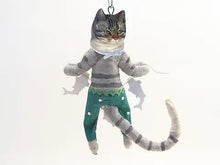 Load image into Gallery viewer, Cat Boy Catching Fish Ornament - Vintage Inspired Spun Cotton - Bon Ton goods
