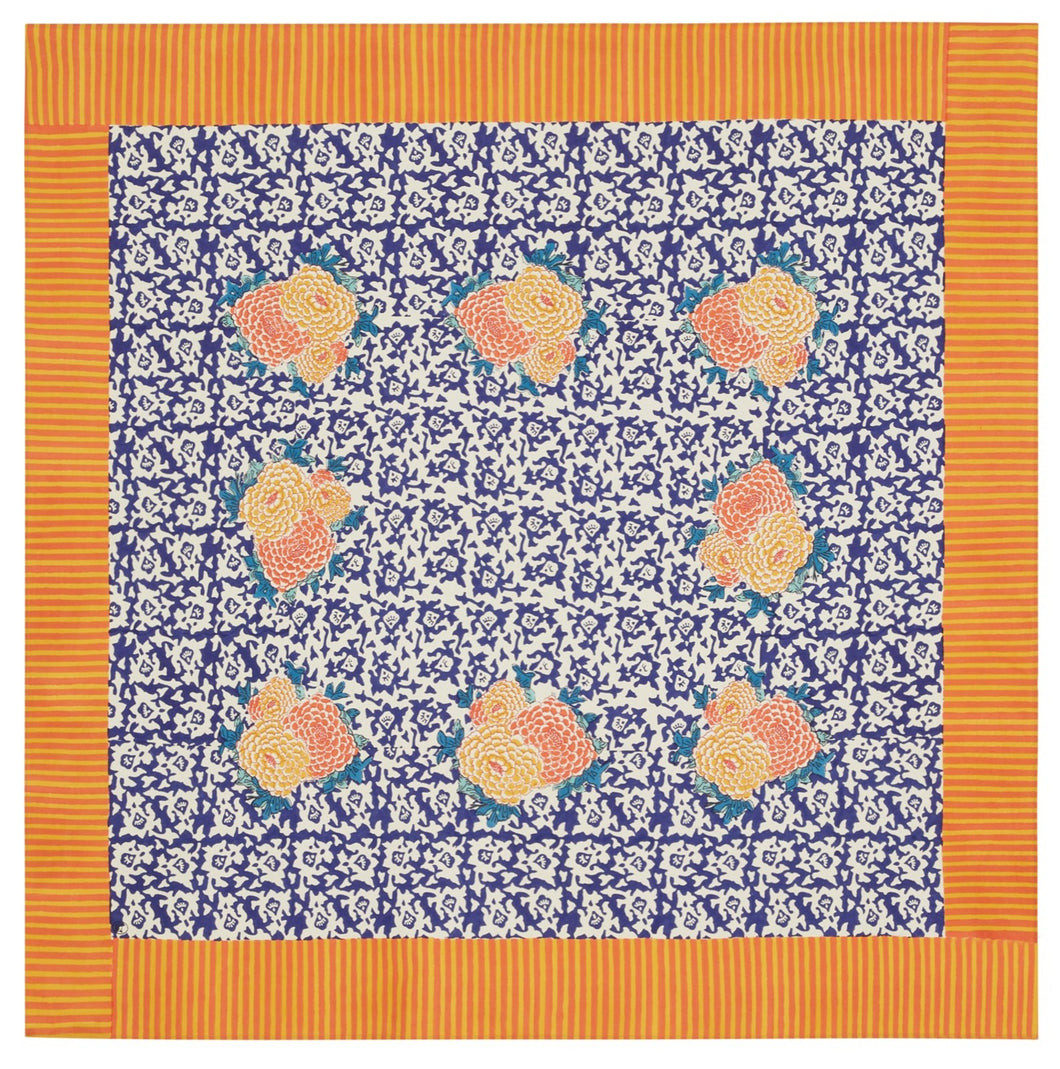 Arabesque Corolla Blue Natural - Cotton Cloth 180x180 Lisa Corti