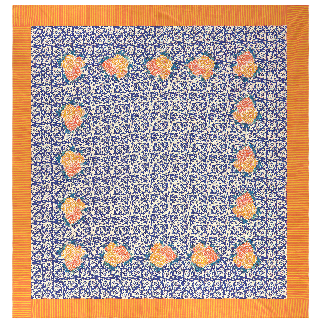 Arabesque Corolla Blue Natural Cotton Cloth 220 x 270 - Lisa Corti