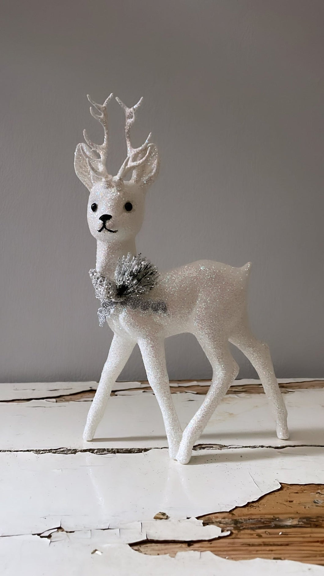 Glitter Deer - Brilliant White with Holiday Decoration - Bon Ton goods