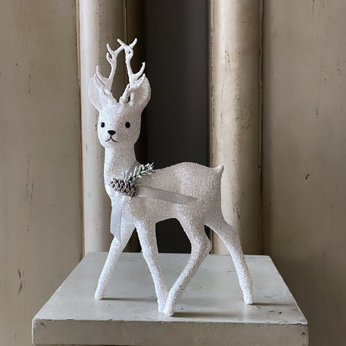 Glitter Deer - Brilliant White with Pinecone - Bon Ton goods