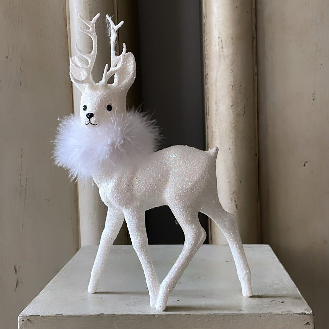 Glitter Deer - Brilliant White with White Boa - Bon Ton goods