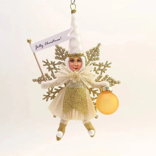 Golden Snowflake Princess Ornament - Vintage Inspired Spun Cotton - Bon Ton goods