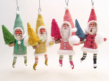 Load image into Gallery viewer, Green Santa W/ Bottle Brush Tree Ornament - Vintage Inspired Spun Cotton - Bon Ton goods
