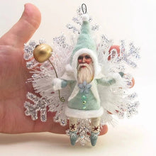 Load image into Gallery viewer, Light Blue Snowflake Santa Ornament - Vintage Inspired Spun Cotton - Bon Ton goods
