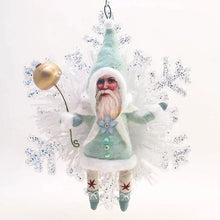 Load image into Gallery viewer, Light Blue Snowflake Santa Ornament - Vintage Inspired Spun Cotton - Bon Ton goods
