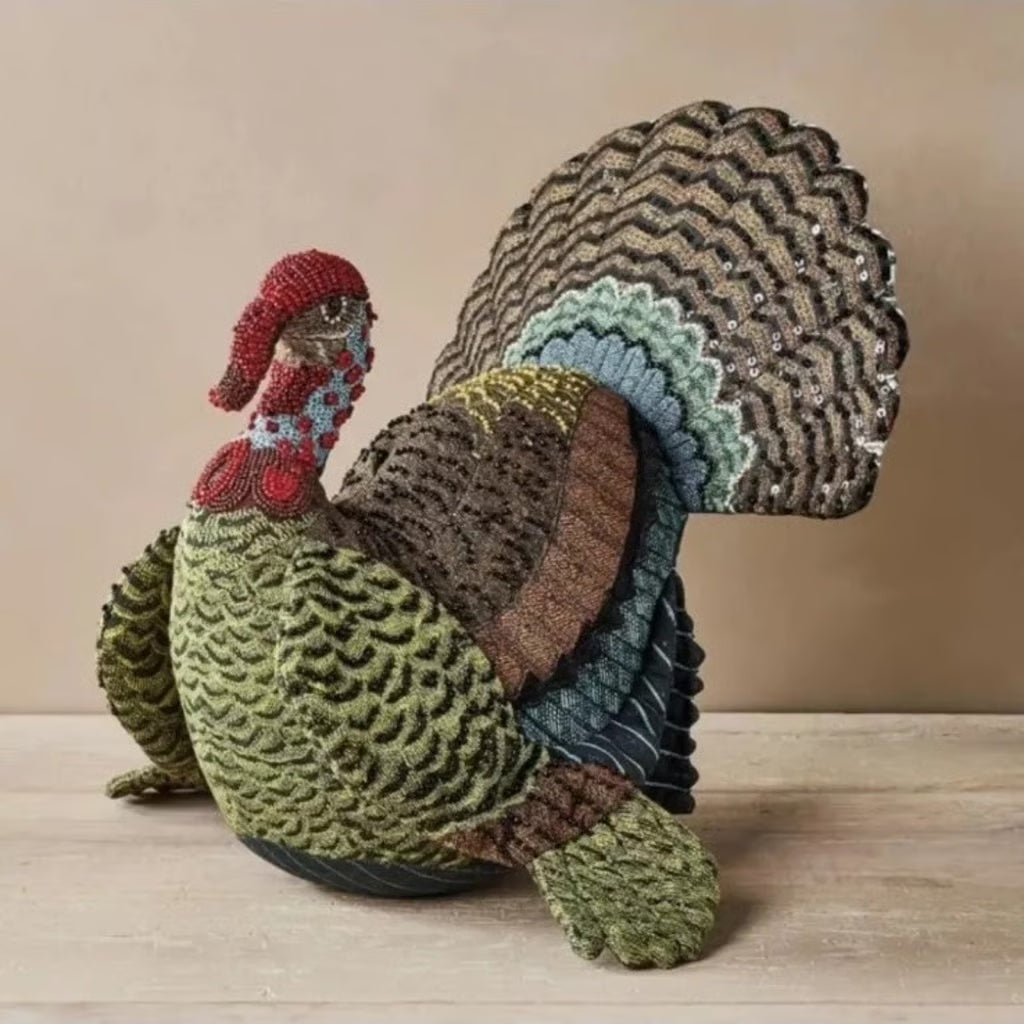 Beaded Turkey Novelty Plush Pillow (2023) - John Derian Company