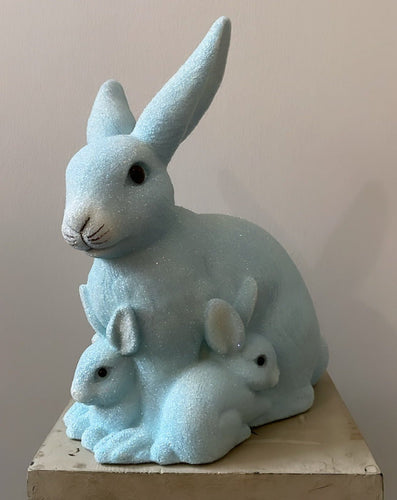 Mother Bunny with Kit, Blue Beaded with White Detail - Ino Schaller - Bon Ton goods