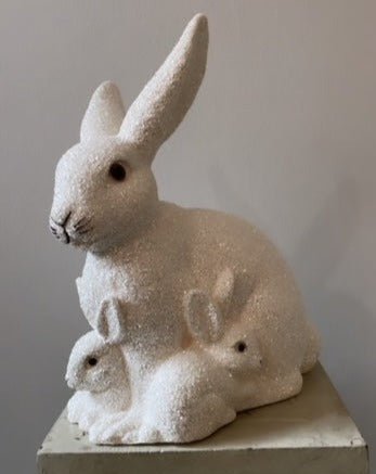 Mother Bunny with Kit, White Glitter- Ino Schaller - Bon Ton goods