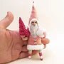 Load image into Gallery viewer, Pink Santa Ornament - Vintage Inspired Spun Cotton - Bon Ton goods
