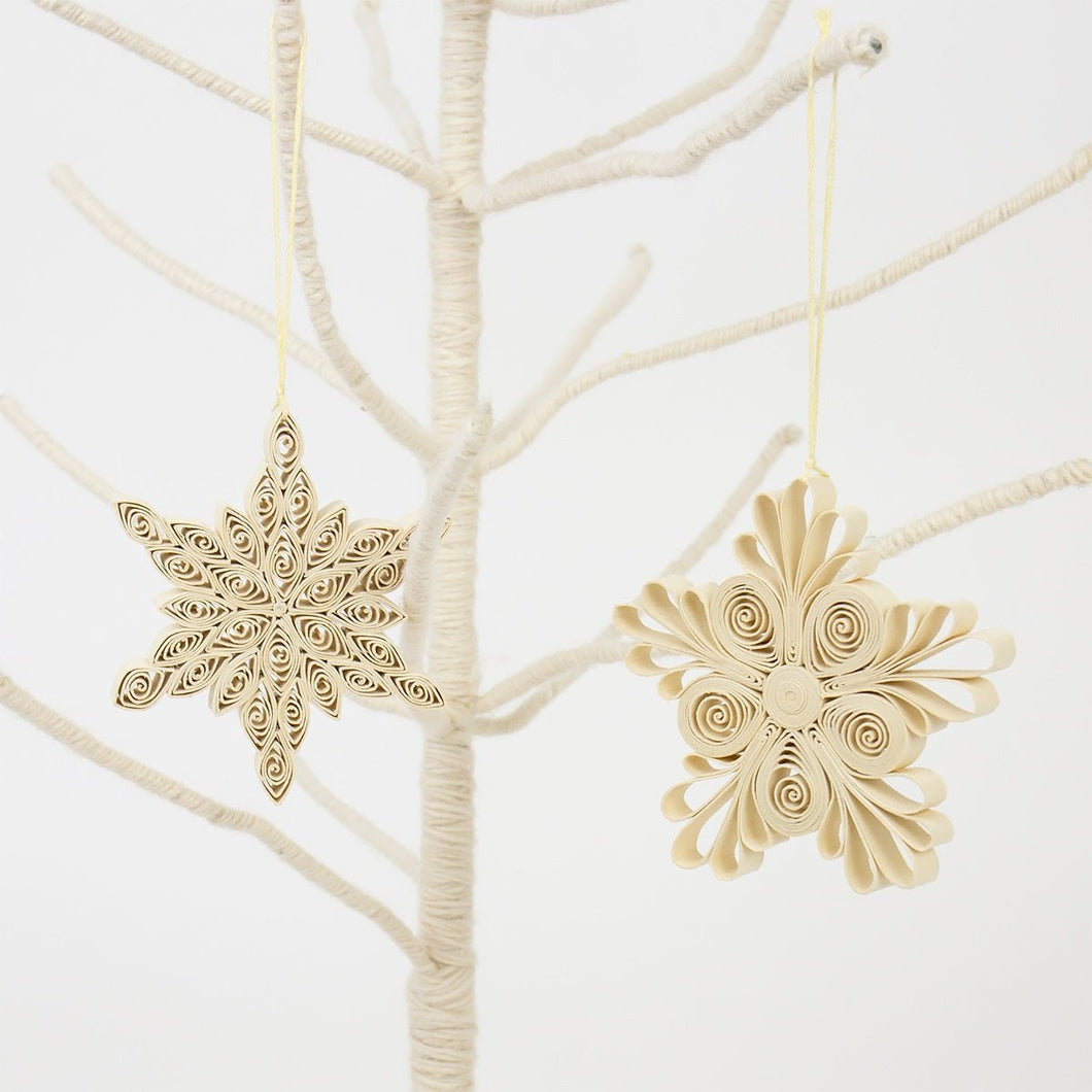 Quilled Snowflakes, 2­ pack, Natural - Bon Ton goods