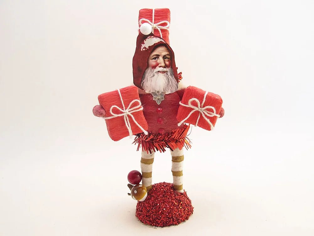 Red Santa With Presents Figure - Vintage Inspired Spun Cotton - Bon Ton goods