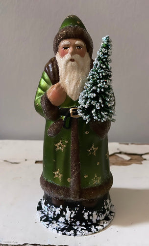 Santa Dark Green Coat, and Hand Painted Star Motif - Ino Schaller - Bon Ton goods